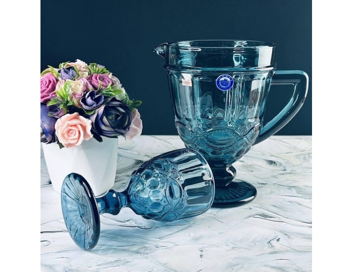 Набор графин 1000мл и 6 стаканов 250мл Lenardi 588-434 синий