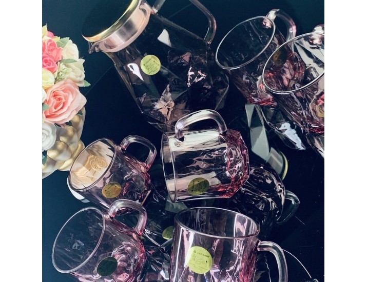 Набор кувшин-заварник 1,9 л и 6 кружек 350 мл Lenardi 589-016 розовый