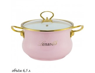 Кастрюля эмалированная 6,5л с крышкой 26см Lenardi Miguel 776-041розовый