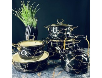 Набор эмалированной посуды из 9 предметов Lenardi Чёрный мрамор 776-054