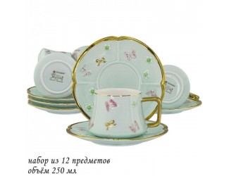 Набор чайных пар на 6 персон 12 предметов 250мл Lenardi Бабочки ментол 144-452