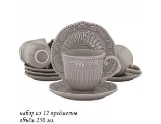 Набор чайных пар на 6 персон 12 предметов 250мл Lenardi Бавария серый 110459