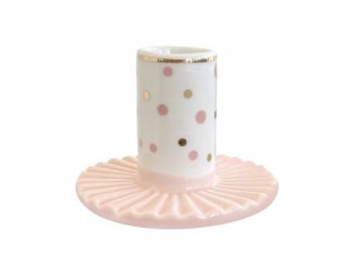Подсвечник holder round pale pink w gold dots small