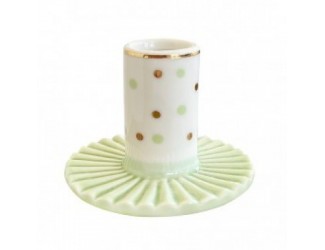 Подсвечник Greengate  holder round pale green w gold dots small