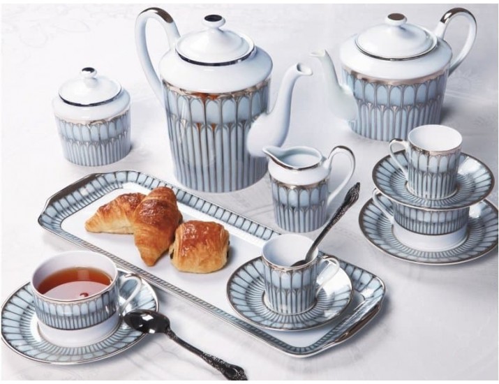 Набор чайных пар на 6 персон 12 предметов 160мл Deshoulieres ARCADES GRIS PLATINE лиможский фарфор