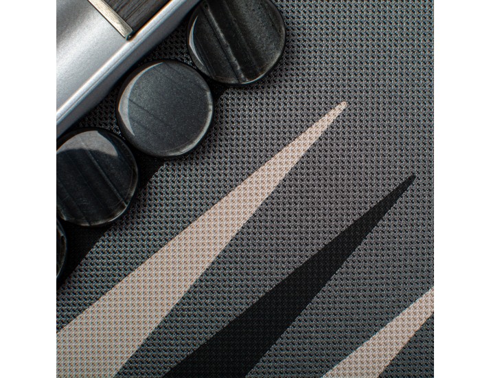 Нарды с боковыми стойками 48x30см Manopoulos BACKGAMMON отделка черно-серый-бежевый фон серый рисунок черный и бежевый ручная работа