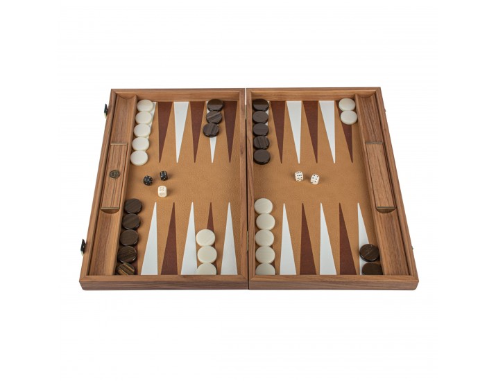 Нарды с боковыми стойками 48x30см Manopoulos BACKGAMMON эко-кожа бежевый с серым под крокодила