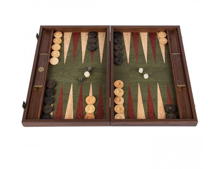 Нарды с боковыми стойками 48x30см Manopoulos BACKGAMMON зеленый фон пробка ручная работа