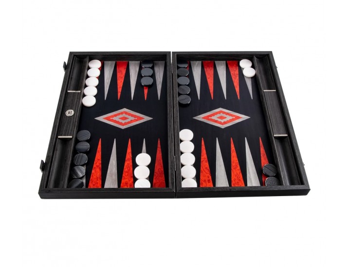 Нарды с боковыми стойками 48x30см Manopoulos BACKGAMMON черный дуб, красный корень ручная работа