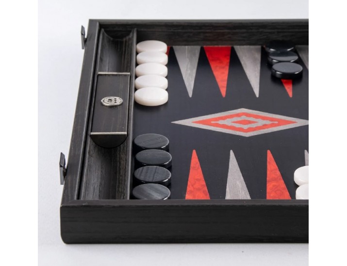 Нарды с боковыми стойками 48x30см Manopoulos BACKGAMMON черный дуб, красный корень ручная работа