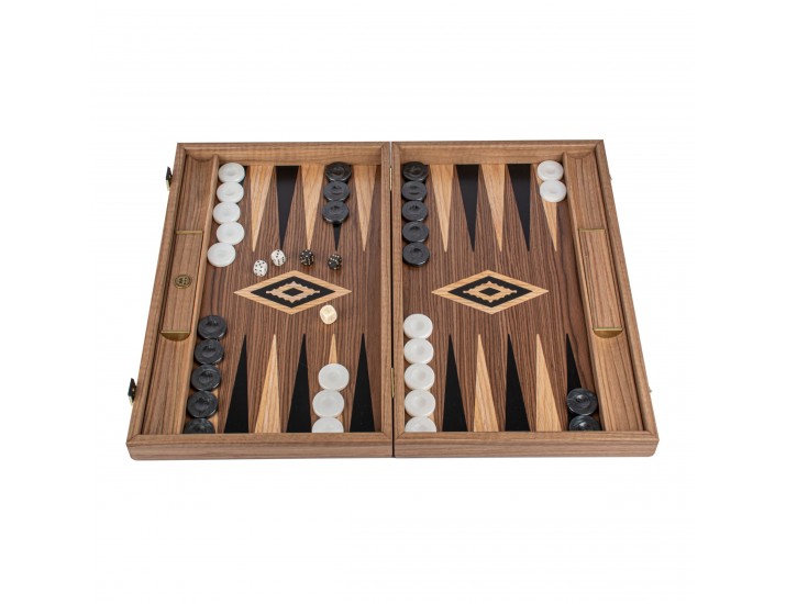 Нарды с боковыми стойками 48x30см Manopoulos BACKGAMMON рисунок черный дуб ручная работа