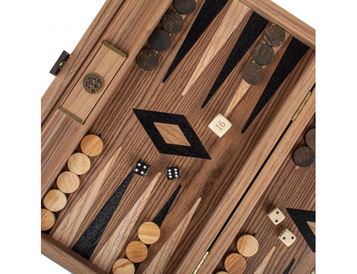 Нарды с боковыми стойками 30x20см Manopoulos BACKGAMMON рисунок черный+дуб