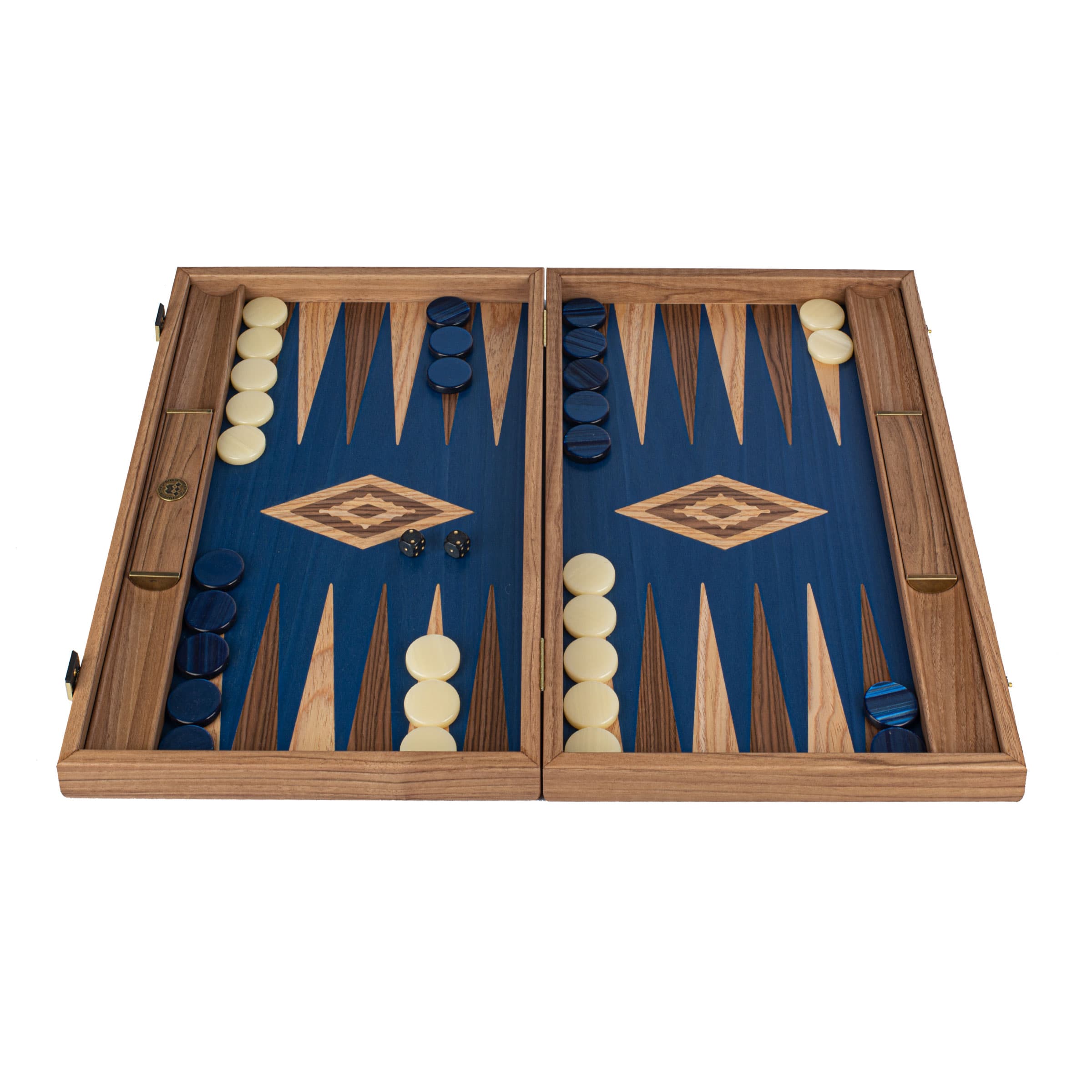 Нарды с боковыми стойками 48x30см Manopoulos BACKGAMMON голубой, рисунок  орех дуб ручная работа