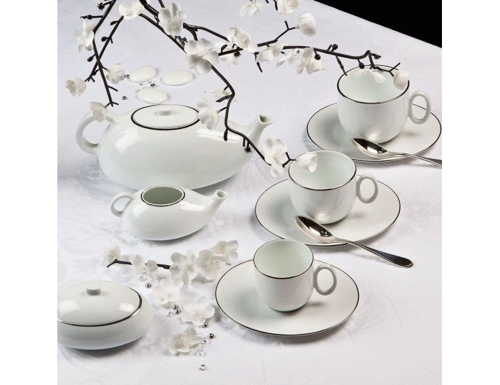 Чайный сервиз на 6 персон 14 предметов Deshoulieres EPURE PLATINE лиможский фарфор