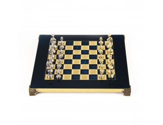 Шахматы классические 28*28см Manopoulos Chess золото с серебром, синий, металл ручная работа