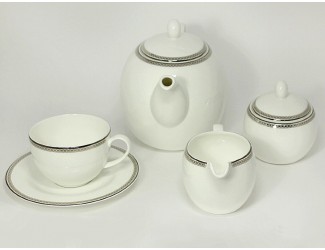 Чайный сервиз на 6 персон 17 предметов Royal Bone China Серебряная вышивка