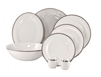 Столовый сервиз на 6 персон 21 предмет Royal Bone China Серебряная вышивка