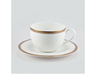Набор чайных пар на 6 персон 12 предметов 220мл Royal Bone China Золотая вышивка