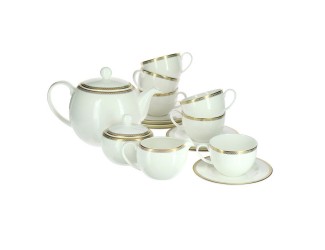 Сервиз чайный на 6 персон 17 предметов Royal Bone China Золотая вышивка