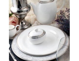 Набор чайных пар на 6 персон 12 предметов Royal Bone China Серебряная вышивка Набор чайных пар на 6 персон 12 предметов Royal Bone China Серебряная вышивка