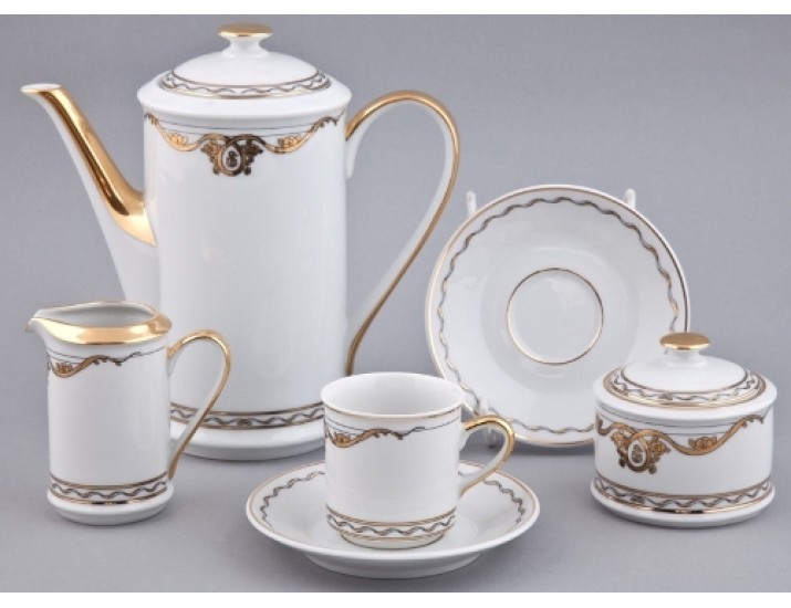 Сервиз чайный Rudolf Kampf Роза и ленты 15 предметов 6 персон декор 2274 золото