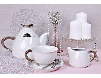 Сервиз кофейный с чайником 0,55л Rudolf Kampf Кельт белый с платиной 52160714-1122k