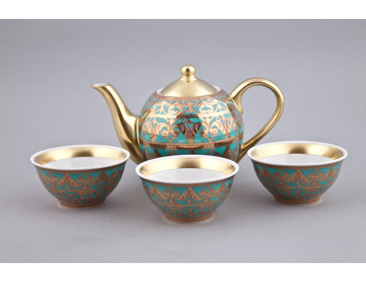 Подарочный набор чайный Rudolf Kampf  Александрия Тет-а-тет 4 предмета, бирюза с золотом 36140714-2282k