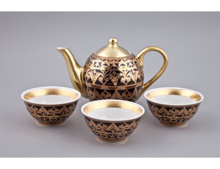 Подарочный набор чайный Rudolf Kampf  Александрия Тет-а-тет 4 предмета, чёрный с золотом 36140714-2283