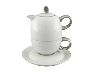 Восточный набор Rudolf Kampf Duo 3 предмета (чайник0,4+чашка0,2) белый, отводка платина 42140825-2565