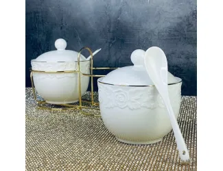 Набор из 2 сахарниц 350мл с ложками на подставке Lenardi Белая роза 109-169