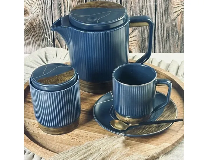 Чайный сервиз 16 предметов 250 мл Lenardi Wood синий 133-392