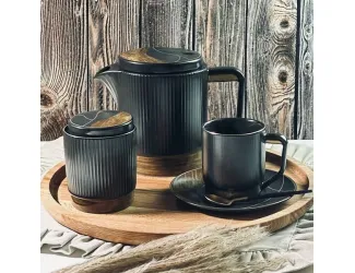 Чайный сервиз 16 предметов 250 мл Lenardi Wood чёрный 133-393