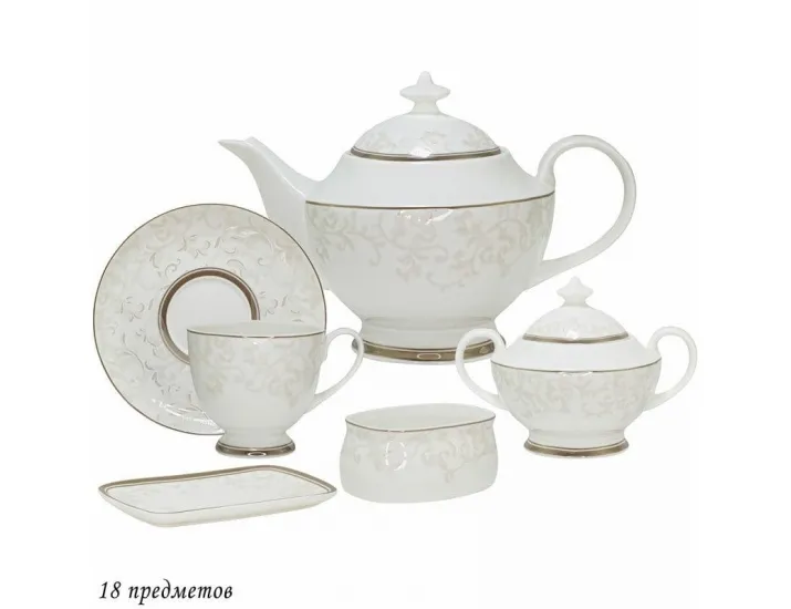 Чайный сервиз на 6 персон 16 предметов Lenardi Серый шёлк 145-123