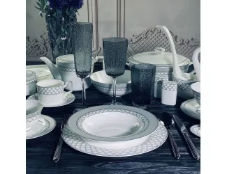 Обеденный сервиз на 12 персон 105 предметов Lenardi Версаль серебро 145-593