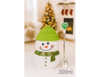 Кружка с силиконовой крышкой и ложкой 300 мл СНЕГОВИК Lenardi Новогодний 105-332