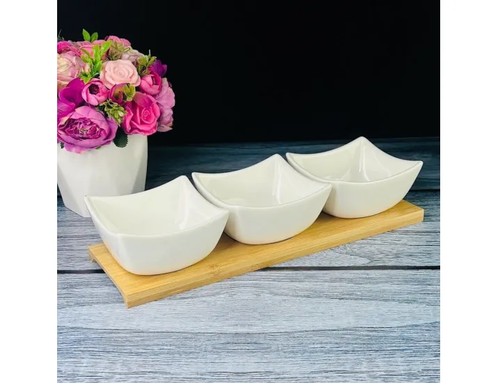 Набор из 3 салатников на подставке Lenardi Bianco 118-041