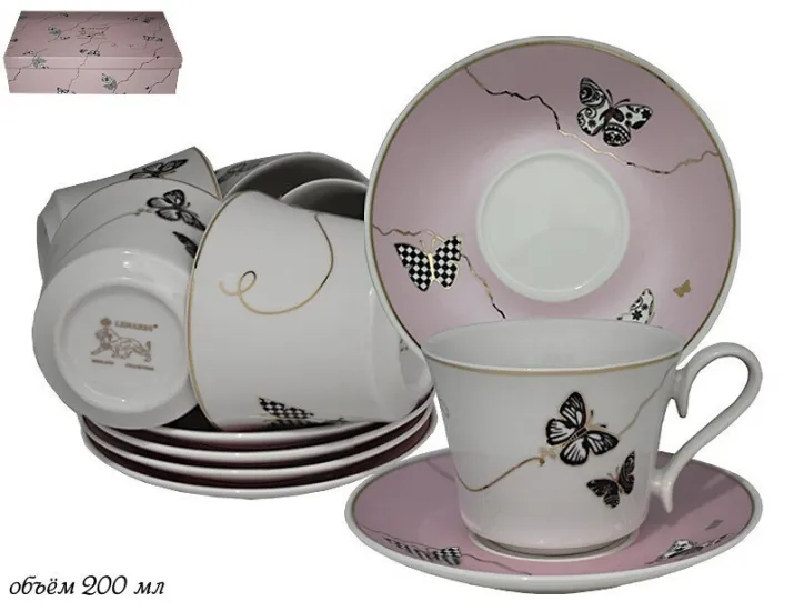 Чайный набор 12предметов 220мл Lenardi Butterfly розовый 133-099