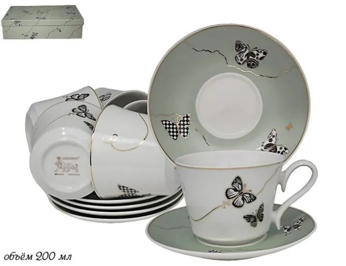 Чайный набор 12предметов 220мл Lenardi Butterfly зеленый 133-100