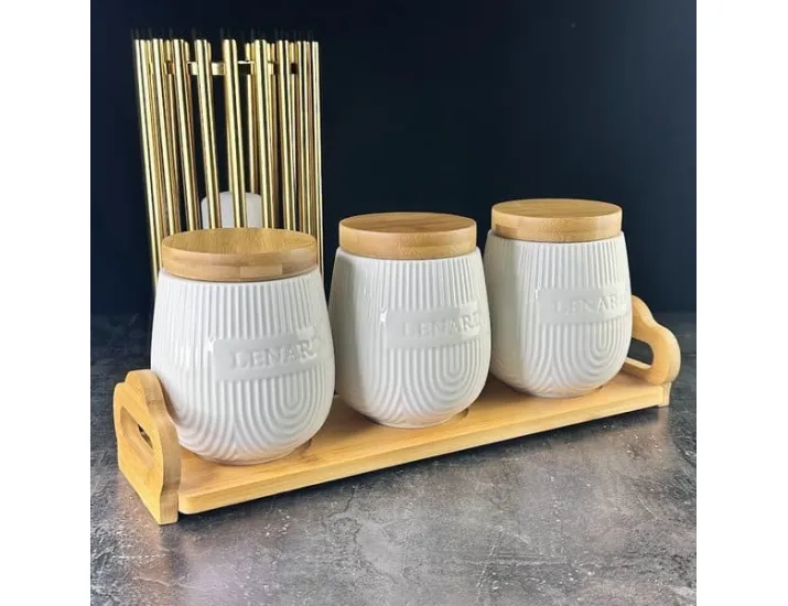 Набор из 3 банок 320мл BAMBOO на подставке Lenardi Bamboo 140-073