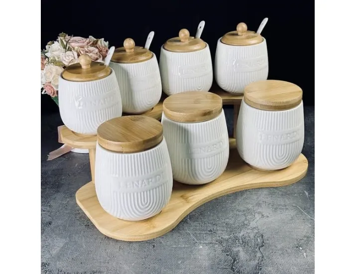 Набор из 3 банок 630мл,4 банок 350мл с ложками на подставке Lenardi Bamboo 140-075