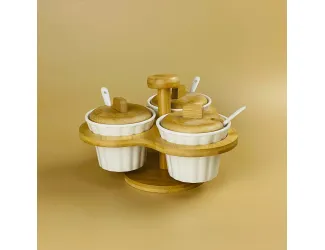 Набор из 3 банок 210мл для специй с ложками на подставке Lenardi Bamboo 140-089