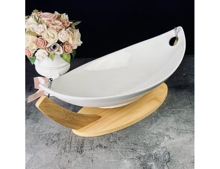 Овальное блюдо 42см на подставке Lenardi Bamboo 140-092