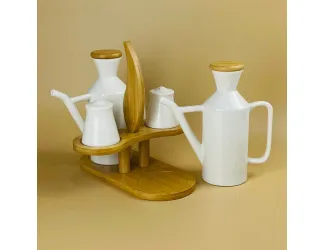 Набор солонок и бутылки для масла/уксуса 4предмета на подставке Lenardi Bamboo 140-101