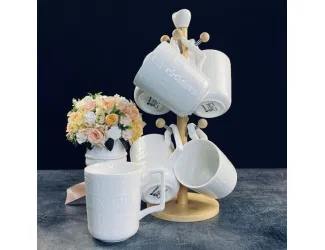 Набор из 6 кружек 320мл Lenardi Bamboo на подставке 140-117