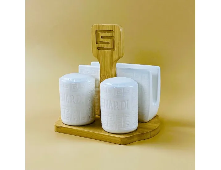 Набор для специй 3пр. солонка/перечница/салфетница на подставке Lenardi Bamboo 140-122