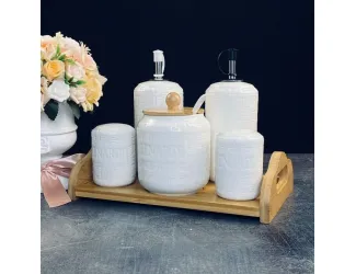 Набор для специй сахарница и бутылки для масла/уксуса 5предметов на подставке Lenardi Bamboo 140-123