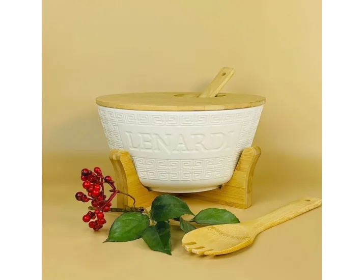 Набор салатник 25см с 2 ложками на подставке Lenardi Bamboo 140-128