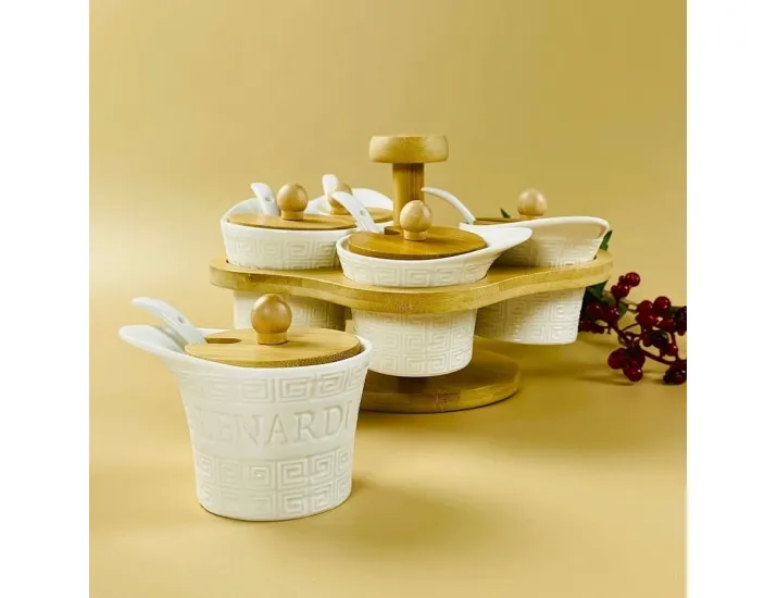 Набор из 5 банок для специй с ложками на подставке Lenardi Bamboo 140-145