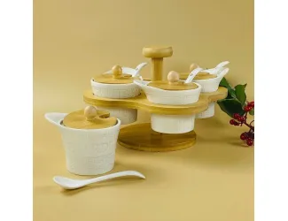 Набор из 4 банок для специй с ложками на подставке Lenardi Bamboo 140-146