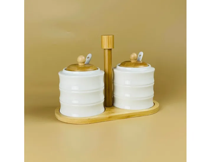 Набор из 2 банок 320мл для специй с ложками на подставке Lenardi Bamboo 140-156